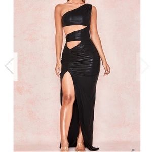 House of CB | OPHYR' BLACK HIGH SHINE CUT OUT MAXI DRESS